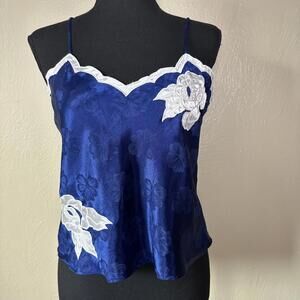 Vintage Victoria’s Secret Blue Satin Floral Cami Tank Lingerie Top